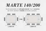 Tavolo allungabile Marte 140/200 cm con piano in ceramica effetto Marmo Nero Creta e struttura in metallo nero.