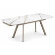 Tavolo allungabile Marte 140/200 cm con piano in ceramica effetto Marmo Oro Opaco e struttura in metallo verniciato Champagne.