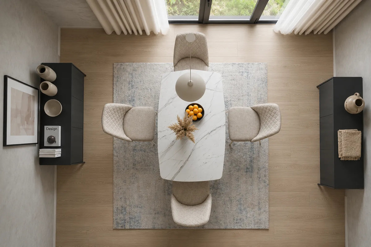 Tavolo allungabile Marte 140/200 cm con piano in ceramica effetto Marmo Oro Opaco e struttura in metallo verniciato Champagne.