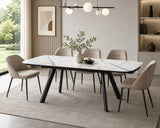 Tavolo allungabile Marte 140/200 cm con piano in ceramica effetto Marmo Oro Opaco e struttura in metallo nero.