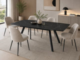 Tavolo allungabile Marte 160/240 cm con piano in ceramica effetto Marmo Nero Creta e struttura in metallo nero.