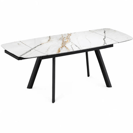 Tavolo allungabile Marte 160/240 cm con piano in ceramica effetto Marmo Oro Opaco e struttura in metallo nero.