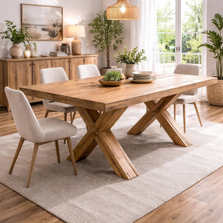 Tavolo Monza allungabile in legno effetto rovere bianco con gambe a X, stile moderno rustico