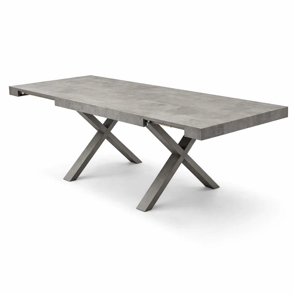 Tavolo Monza allungabile in legno effetto rovere bianco con gambe a X, stile moderno rustico