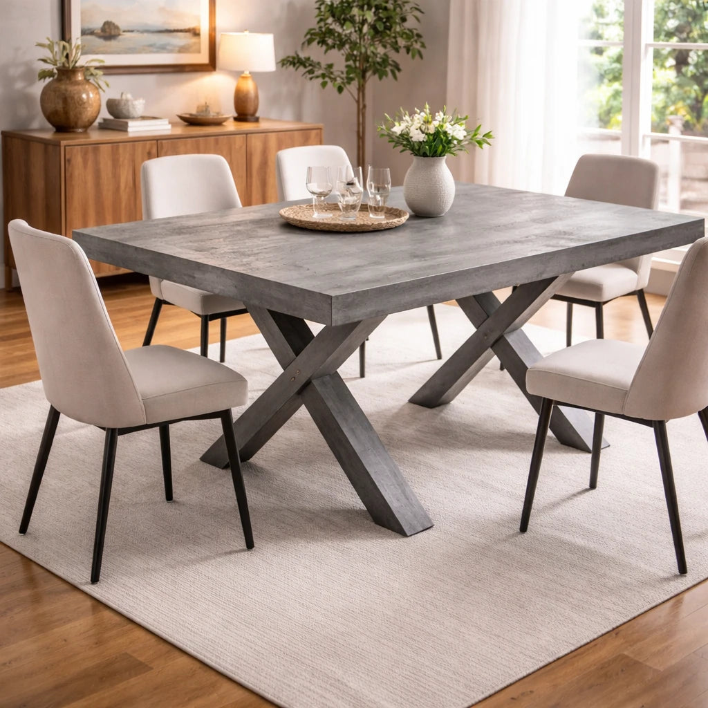 Tavolo Monza allungabile in legno effetto rovere bianco con gambe a X, stile moderno rustico
