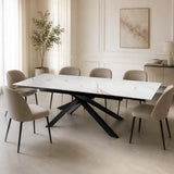 Tavolo Moon allungabile con piano in ceramica effetto marmo Calacatta Oro e base in metallo oro o nero