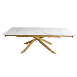 Tavolo Moon allungabile con piano in ceramica effetto marmo Calacatta Oro e base in metallo oro o nero