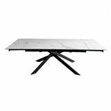 Tavolo Moon allungabile con piano in ceramica effetto marmo Calacatta Oro e base in metallo oro o nero