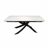 Tavolo New Moon allungabile con piano in ceramica effetto marmo bianco venato e base in metallo nero design moderno