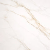 Tavolo New Moon allungabile con piano in ceramica effetto marmo bianco venato e base in metallo nero design moderno