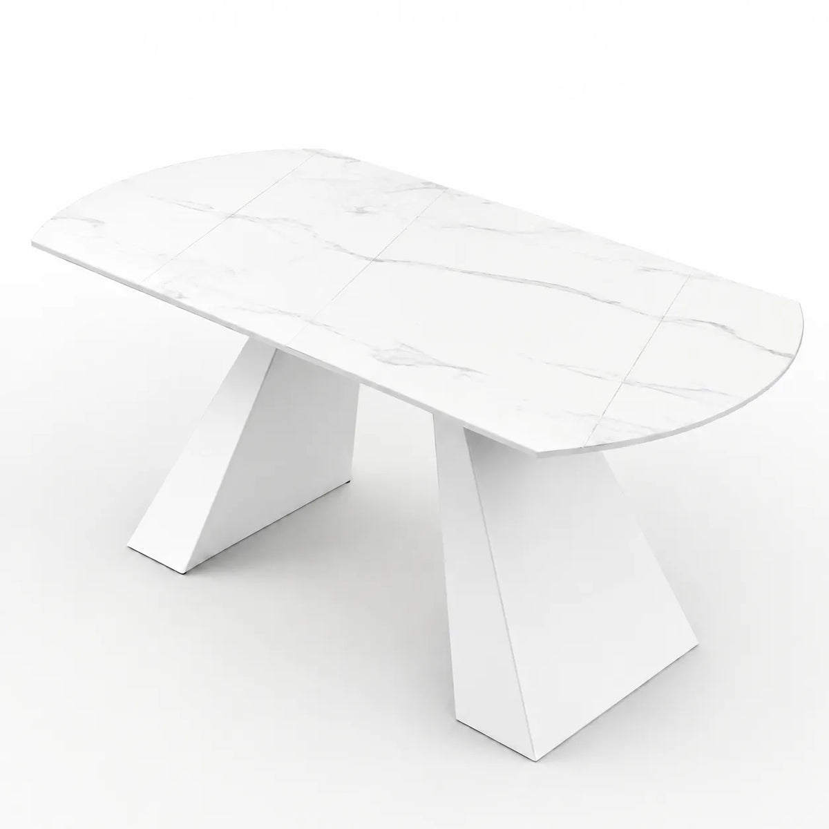 Tavolo Space allungabile con apertura rotante, piano in ceramica e due allunghe integrate, da 150 × 90 cm a rotondo Ø 150 cm