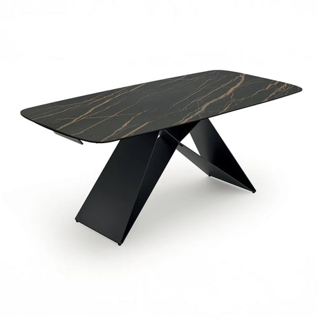 Tavolo Thanos X allungabile con piano in ceramica effetto marmo Portoro e struttura in metallo nero