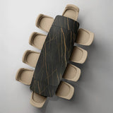 Tavolo Thanos X allungabile con piano in ceramica effetto marmo Portoro e struttura in metallo nero