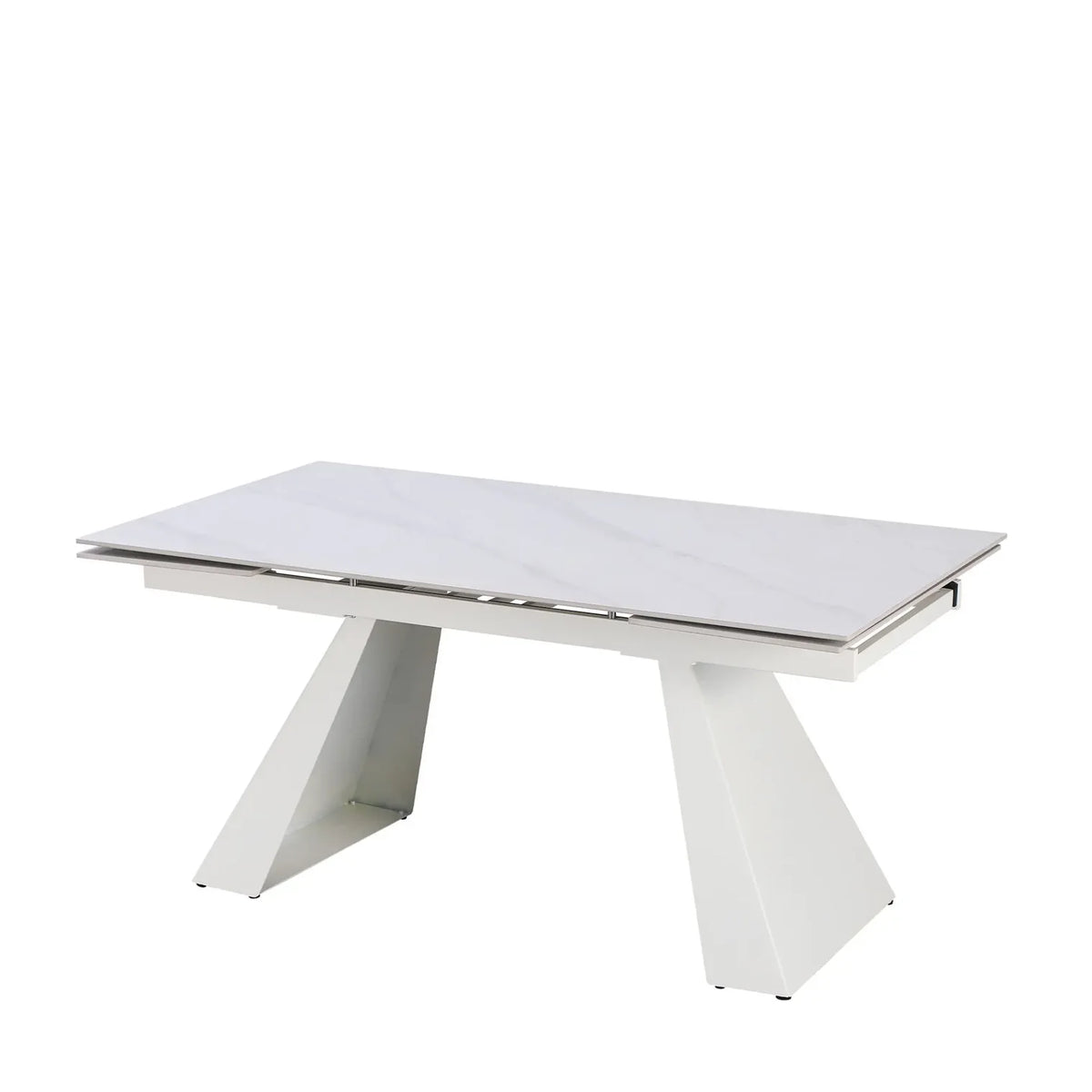 Tavolo Vermont allungabile 160x90 estensibile a 240 in ceramica effetto marmo Carrara con struttura in metallo bianco