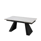 Tavolo Vermont allungabile 160x90 estensibile a 240 in ceramica effetto marmo Carrara con struttura in metallo nero