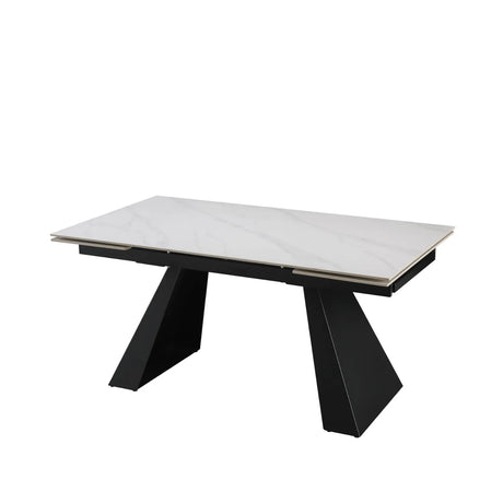 Tavolo Vermont allungabile 160x90 estensibile a 240 in ceramica effetto marmo Carrara con struttura in metallo nero