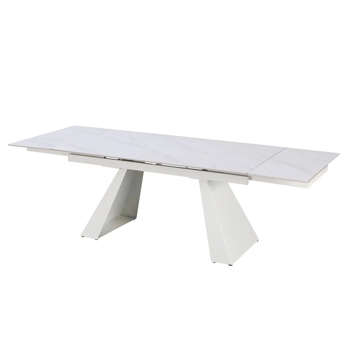 Tavolo Vermont allungabile 160x90 estensibile a 240 in ceramica effetto marmo Carrara con struttura in metallo bianco