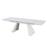 Tavolo Vermont allungabile 160x90 estensibile a 240 in ceramica effetto marmo Carrara con struttura in metallo bianco