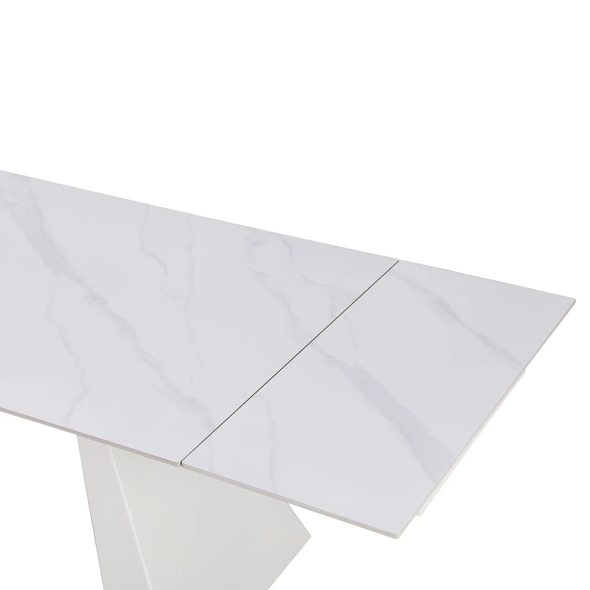 Tavolo Vermont allungabile 160x90 estensibile a 240 in ceramica effetto marmo Carrara con struttura in metallo bianco