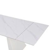 Tavolo Vermont allungabile 160x90 estensibile a 240 in ceramica effetto marmo Carrara con struttura in metallo bianco