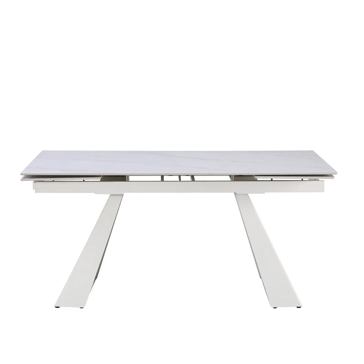 Tavolo Vermont allungabile 160x90 estensibile a 240 in ceramica effetto marmo Carrara con struttura in metallo bianco