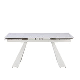 Tavolo Vermont allungabile 160x90 estensibile a 240 in ceramica effetto marmo Carrara con struttura in metallo bianco