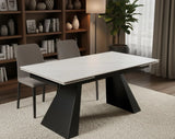 Tavolo Vermont allungabile 160x90 estensibile a 240 in ceramica effetto marmo Carrara con struttura in metallo nero